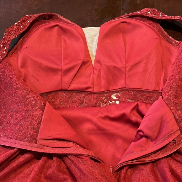 Dark Red Tea Party Dress with gem covered bust and ruffled skirt - Picture 7 of 7